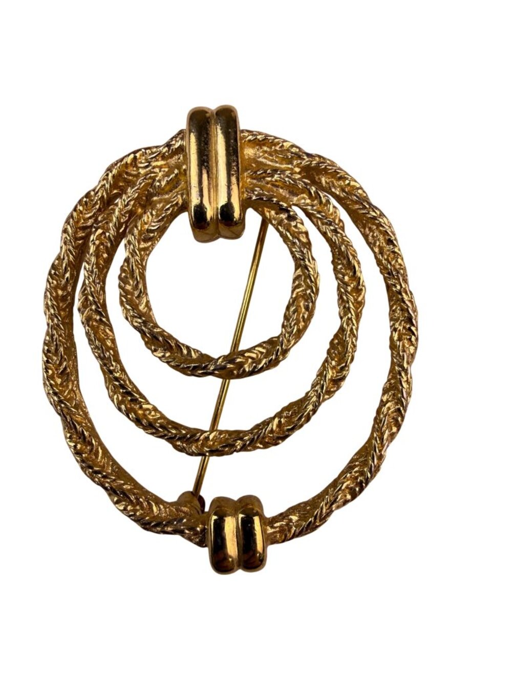 Vintage Monet Gold Tone Rope Twist Brooch Elegant Circular Pin  Signed